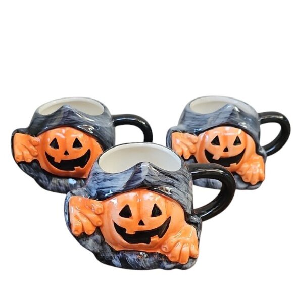 NEW 4 ceramic Jack-o'-lantern Halloween mugs Lewis mug Hyde and Eek Target - Picture 12 of 16